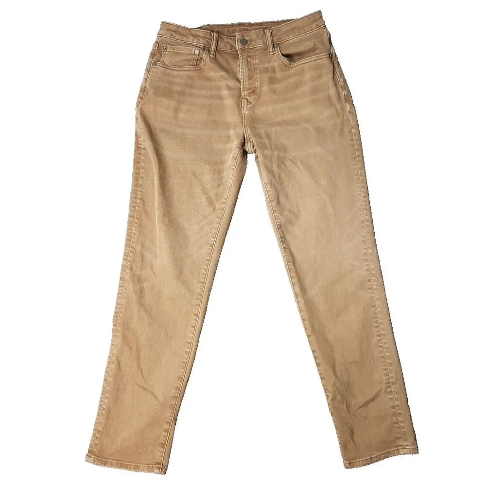 American Eagle Jeans Mens 32x30 Brown Tan Denim AirFlex Preppy Faded Whiskering